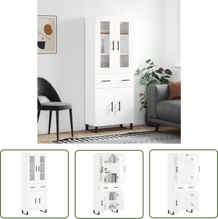 VidaXL Witte Kast Hoge Kast Hoge kast 69 5x34x180 cm bewerkt hout wit Houten Kast Opbergkast Dressoir