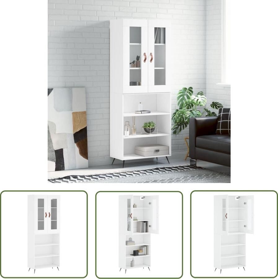 The Living Store Hoge Kast Wit 69.5 x 34 x 180 cm Duurzaam materiaal Voldoende opbergruimte Praktische deur Metalen voeten Montage vereist - Foto 2