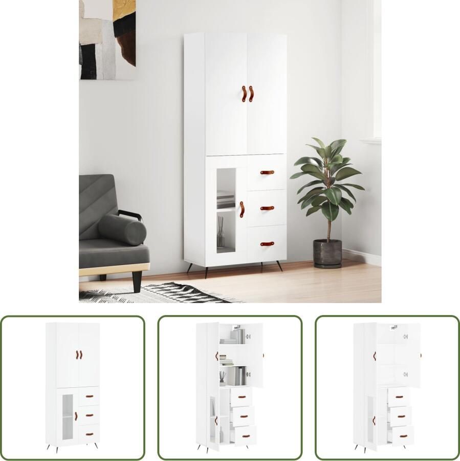 VidaXL Witte Kast Hoge Kast Hoge kast 69 5x34x180 cm bewerkt hout wit Houten Kast Opslagoplossing Woonaccessoires