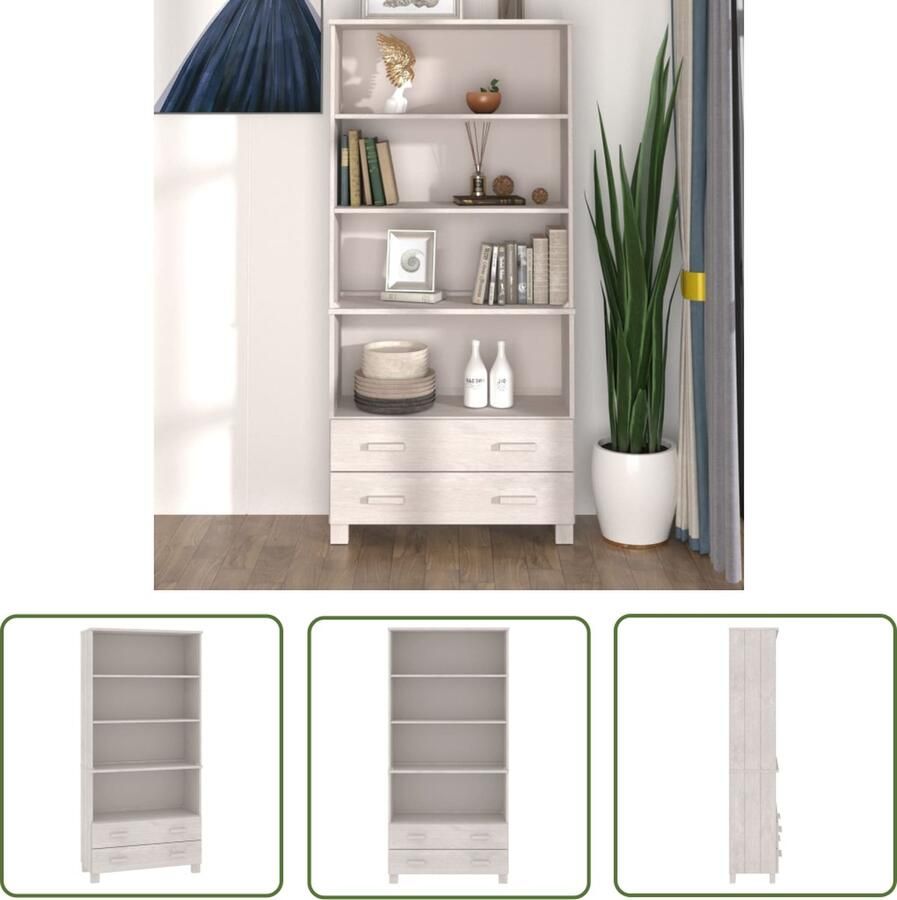 The Living Store Hoge kast HAMAR massief grenenhout wit Bijzettafel Dressoir Opbergkast Salontafel Livingroom Furniture
