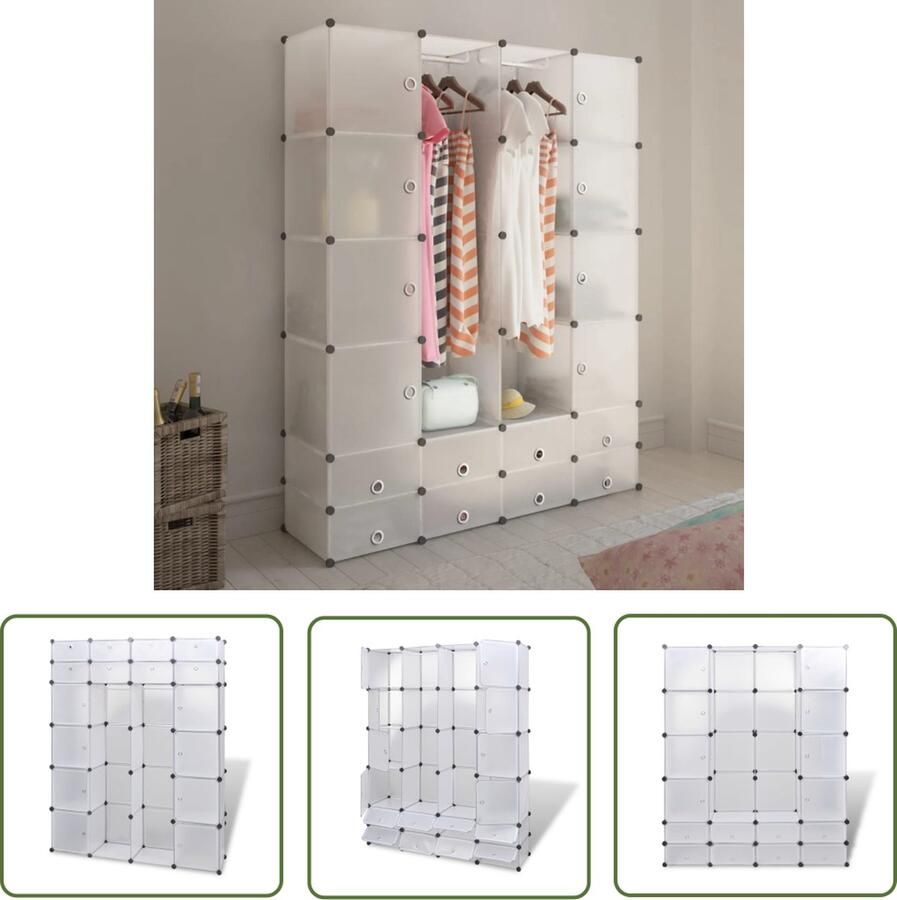 The Living Store Modulaire kast met 14 compartimenten wit 37 x 146 x 180 5 cm Kunststof Kast Modulaire Kast Opslagkast Kledingkast Witte Kast - Foto 4
