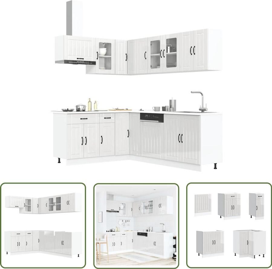The Living Store 11-delige Keukenkastenset Lucca bewerkt hout glanzend wit Keuken Kast Witte Keuken Houten Keuken Lucca Keuken Keukenkasten Set