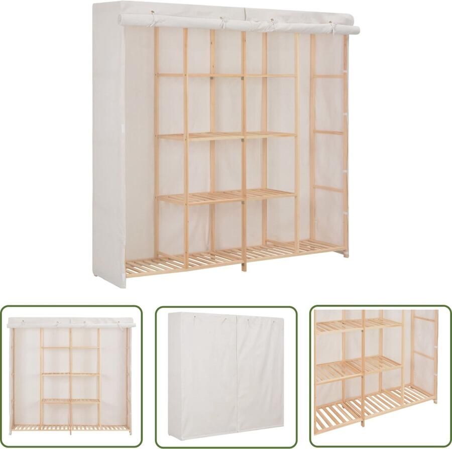 The Living Store Kledingkast Stoffen bekleding Open vakken Wit 173 x 40 x 170 cm Kledingkast Witte Kledingkast Garderobe Meubel Opslag