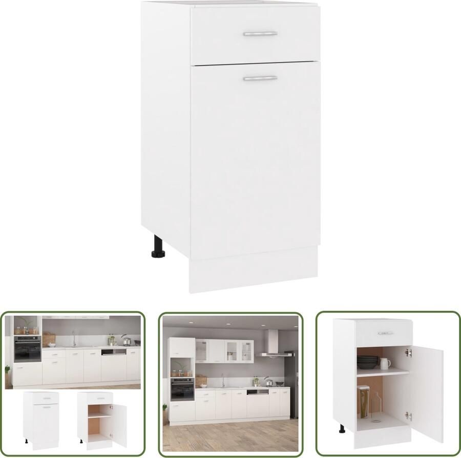 The Living Store Onderkast met lade Lyon 40x46x81 5 cm bewerkt hout wit Keukenonderkast Witte Keuken Houten Keuken Opslagoplossing Keukeninrichting