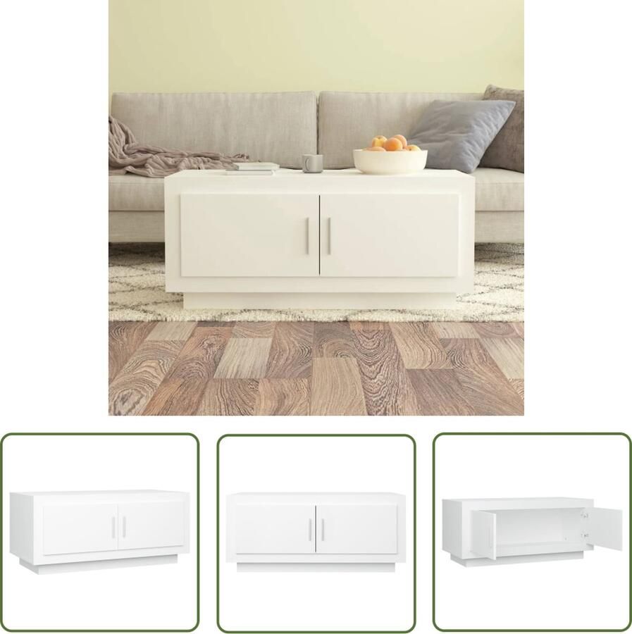 The Living Store Salontafel Trendy wit 102 x 50 x 45 cm Stevig frame Salontafel Witte Salontafel Houten Salontafel Trendy Salontafel Stevige Salontafel - Foto 2