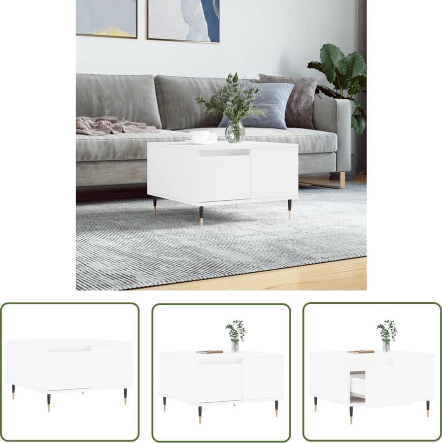 The Living Store Salontafel Wit 55x55x36.5 cm Bewerkt hout en metaal Salontafel Witte Salontafel Houten Salontafel Bijzettafel Meubilair