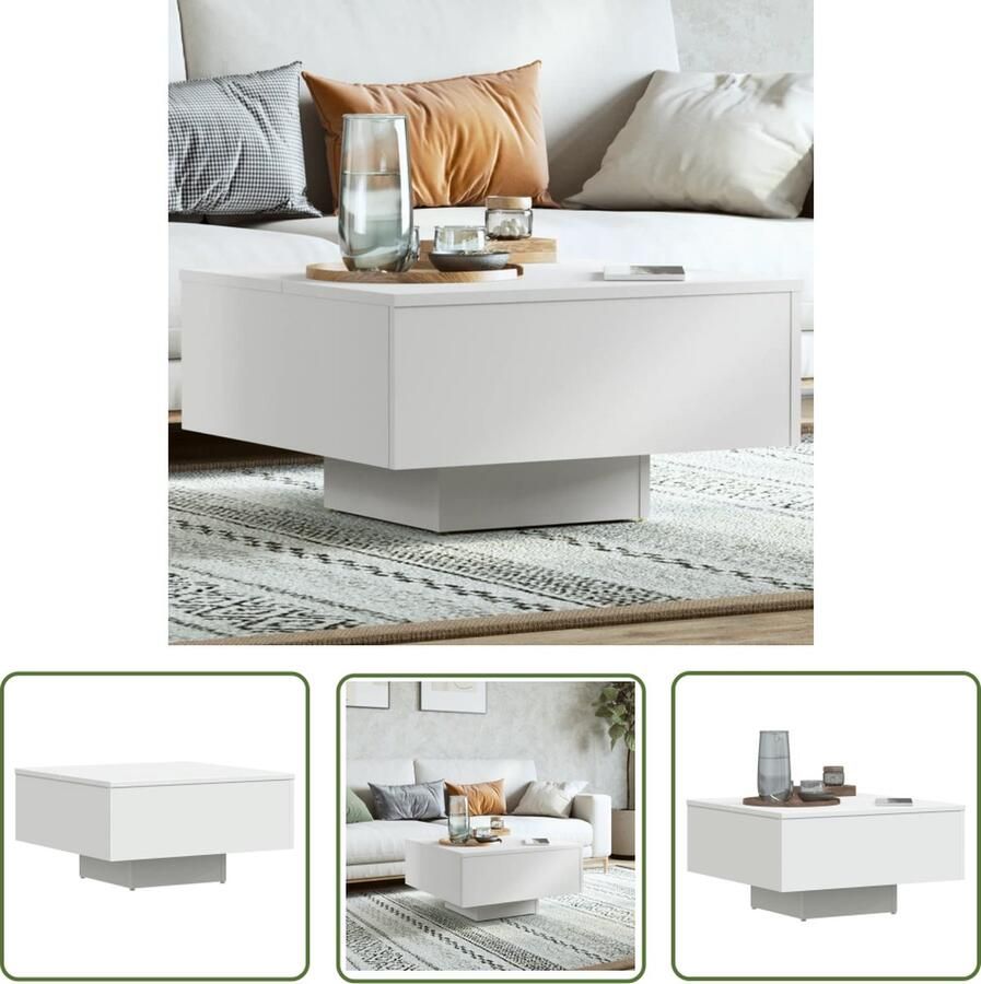 The Living Store Salontafel Wit Spaanplaat 60 x 60 x 31.5 cm Stabiel en Duurzaam Salontafel Witte Salontafel Houten Salontafel Kleine Salontafel Living Room Furniture - Foto 2