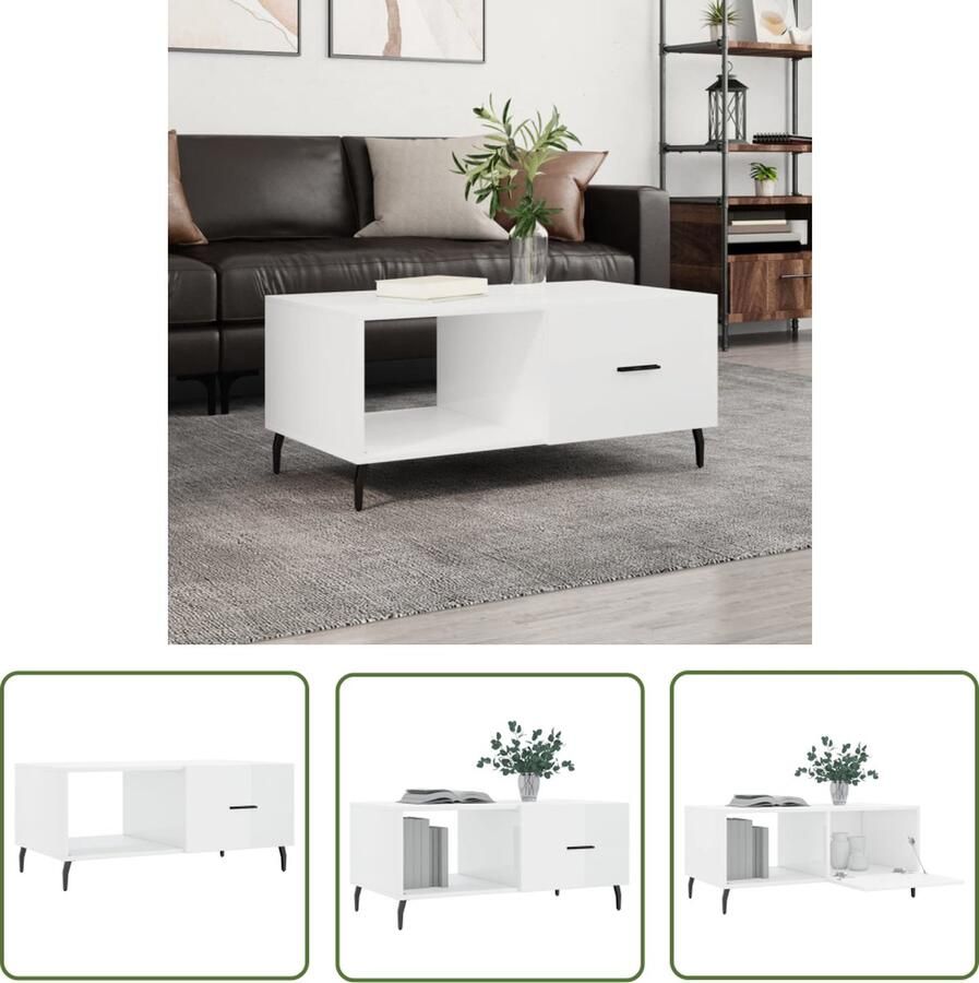 The Living Store Salontafel Hoogglans wit 90 x 50 x 40 cm Duurzaam bewerkt hout en ijzer Salontafel Witte Salontafel Houten Salontafel Moderne Salontafel Design Salontafel