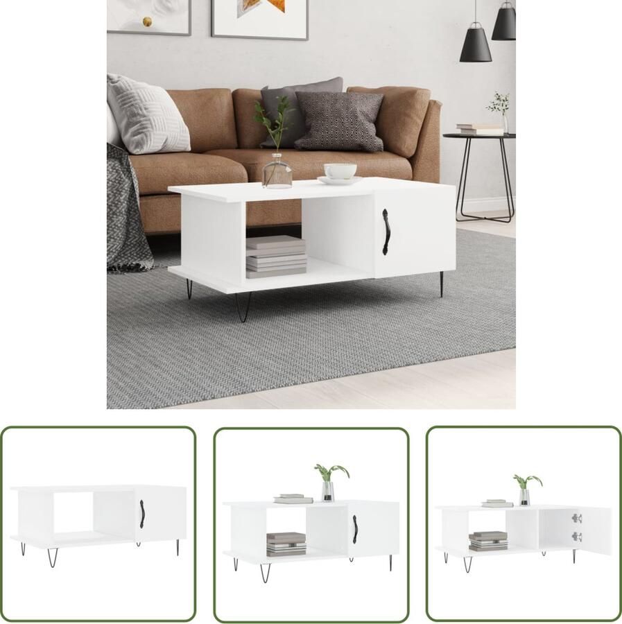 The Living Store Salontafel Wit 90 x 50 x 40 cm Bewerkt hout en ijzer Salontafel Witte Salontafel Houten Salontafel Metalen Salontafel Salontafeltje - Foto 2