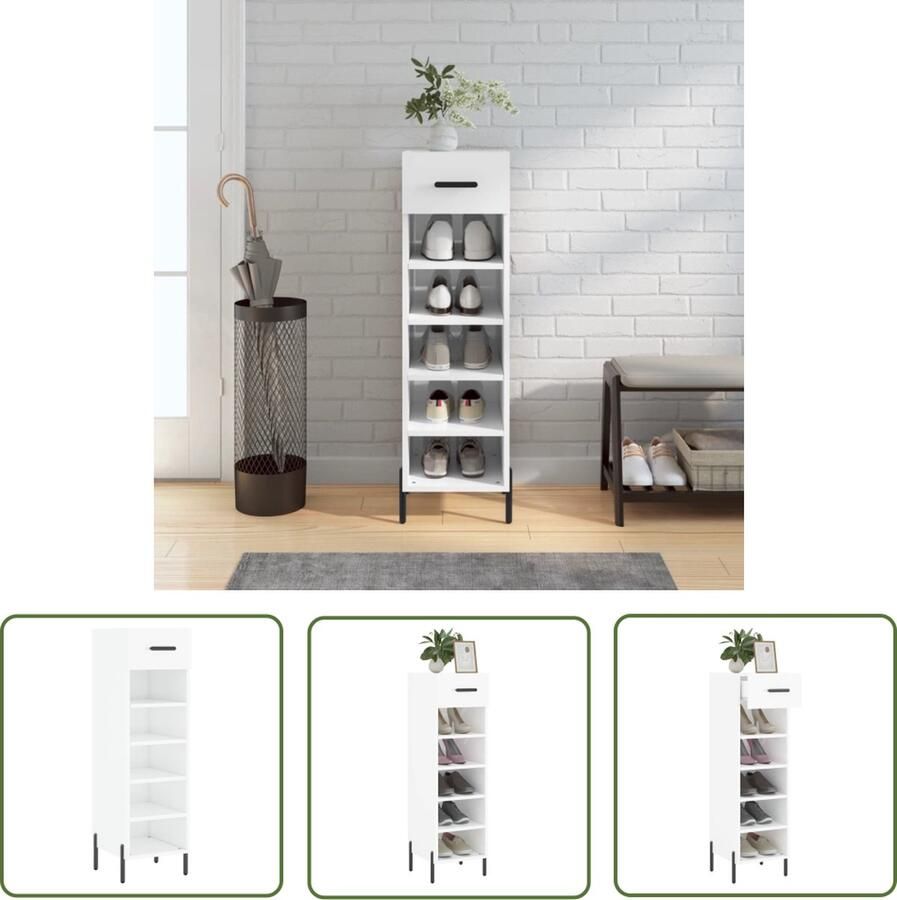 The Living Store Schoenenkast Hoogglans wit 30 x 35 x 105 cm Duurzaam materiaal Schoenenkast Houten Schoenenkast Wit Schoenenkast Compact Schoenenkast Schoenenopbergers - Foto 5