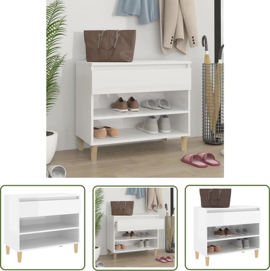 The Living Store Schoenenkast Hoogglans wit 70 x 36 x 60 cm Stevig materiaal Schoenenkast Witte Schoenenkast Houten Schoenenkast Schoenen Organisatie Opbergruimte - Foto 2