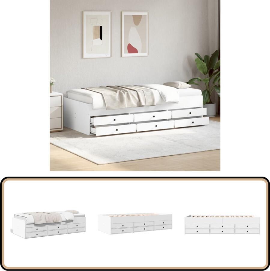 VidaXL Witte Slaapbank 100x200 cm met 6 Lades Slaapbank Sofa Bed Tweepersoonsbed Houten Bed Met Lade