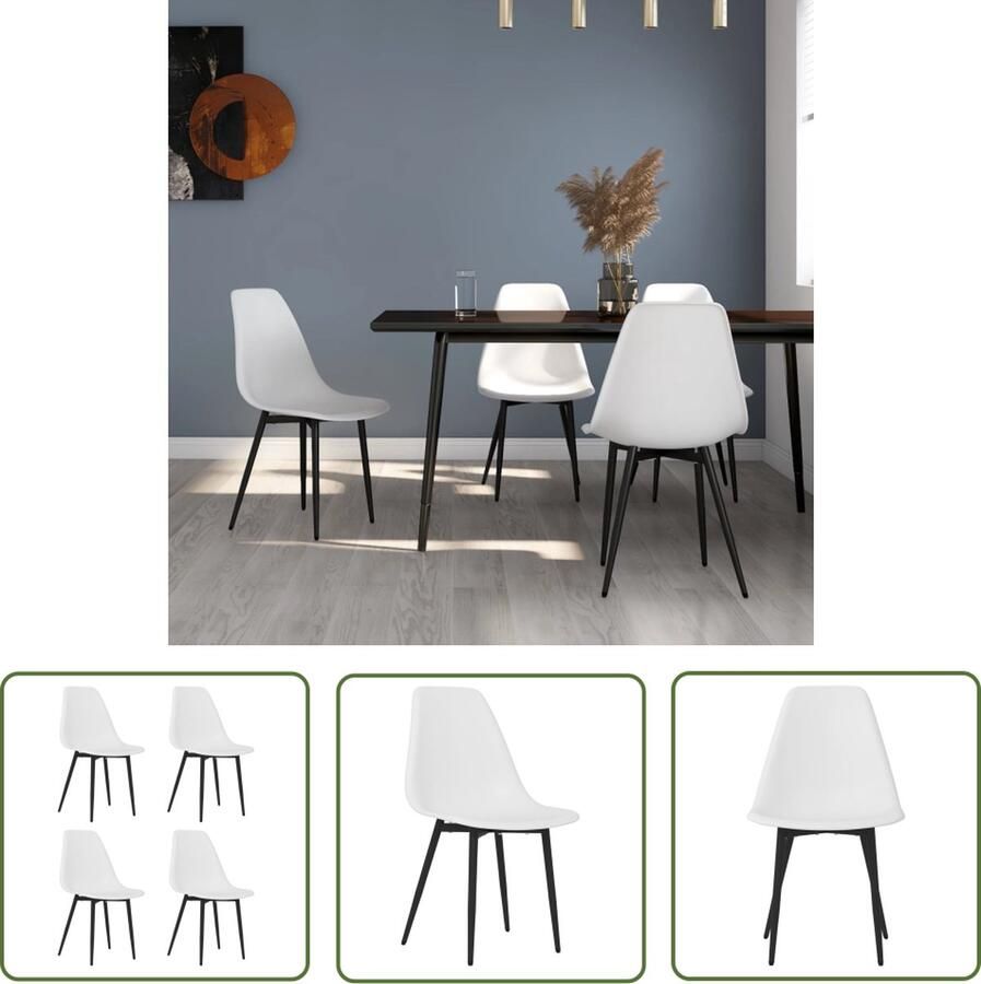 The Living Store Eetkamerstoelen Wit PP en gepoedercoat metaal 46 x 52 x 84 cm Ergonomisch gebogen rugleuning Eetkamerstoelen Witte Stoelen Keukenstoelen Dining Chairs Meubels - Foto 2