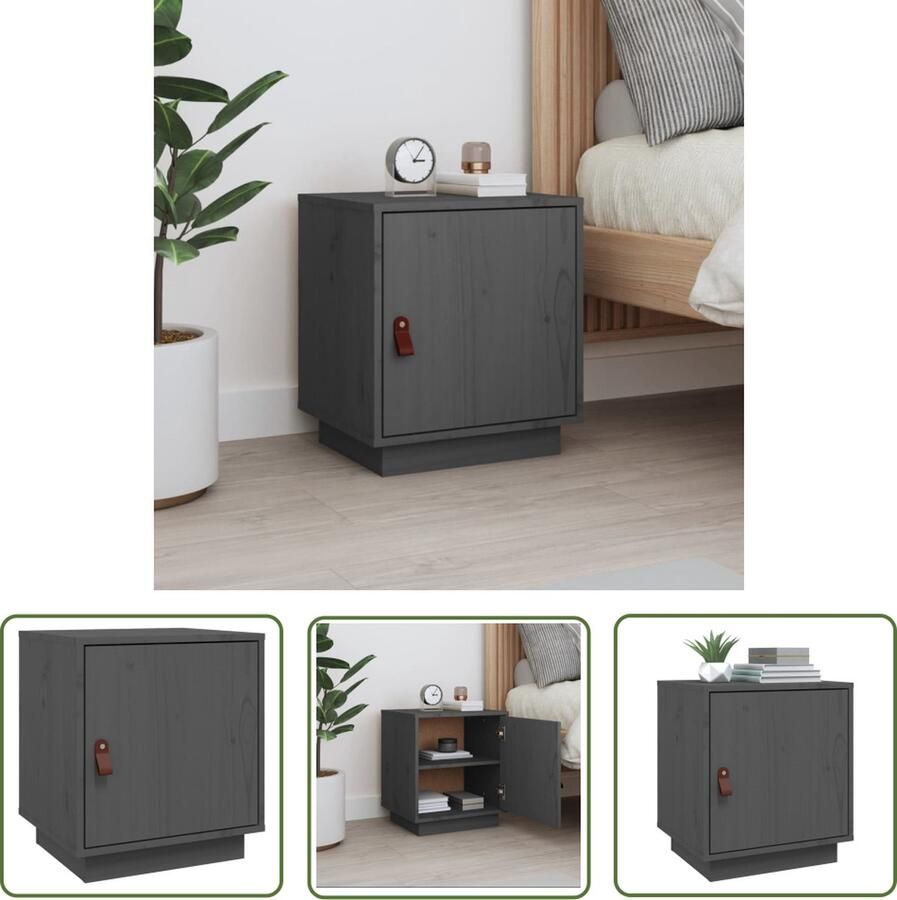 The Living Store Nachtkastje 40x34x45 cm massief grenenhout grijs Nachtkastje Wooden Nightstand Grenshouten Nachttafel Side Table Bedroom Furniture - Foto 2