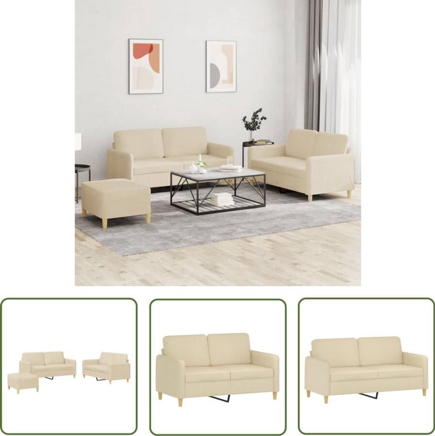VidaXL Woonkamer Meubels Loungeset 3-delige Loungeset met kussens stof crèmekleurig Bankstel Creme Kleur Stoffen Bank