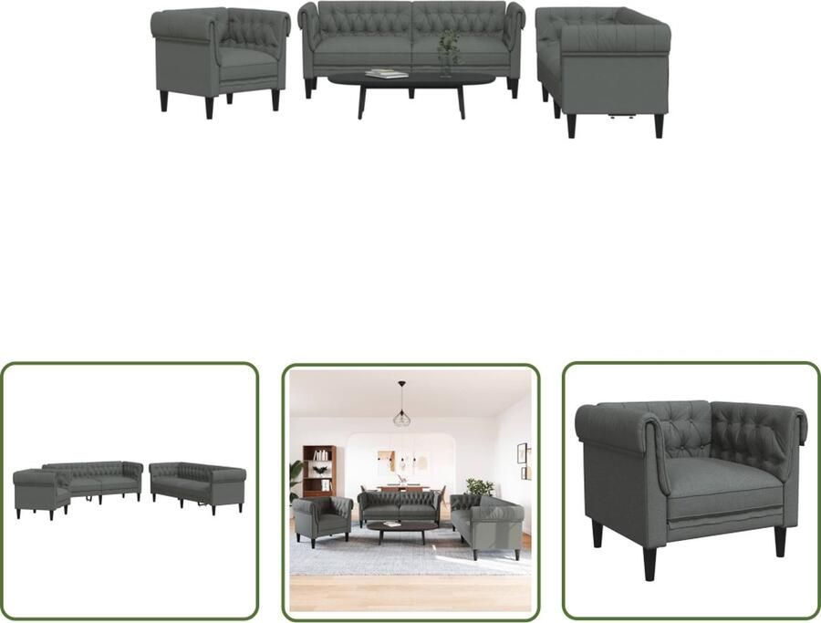 The Living Store Loungeset Comfort Donkergrijs 3 Delig 201.5 x 74.5 x 74.5 cm Ademend en Duurzaam Loungeset Woonkamer Meubels Fauteuils Bankstel Grijs Sofa