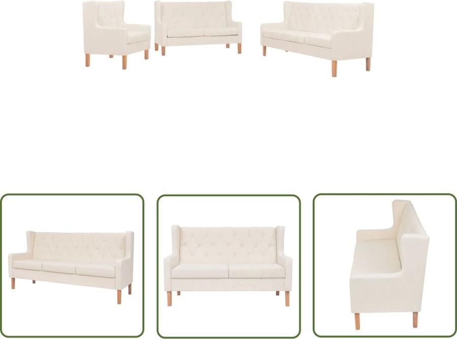 The Living Store Comfortabele Bankenset Crèmewit Houten frame Polyester Bankenset Woonkamer Meubilair Creme Wit Bank Lederlook Bank Moderne Bank - Foto 2