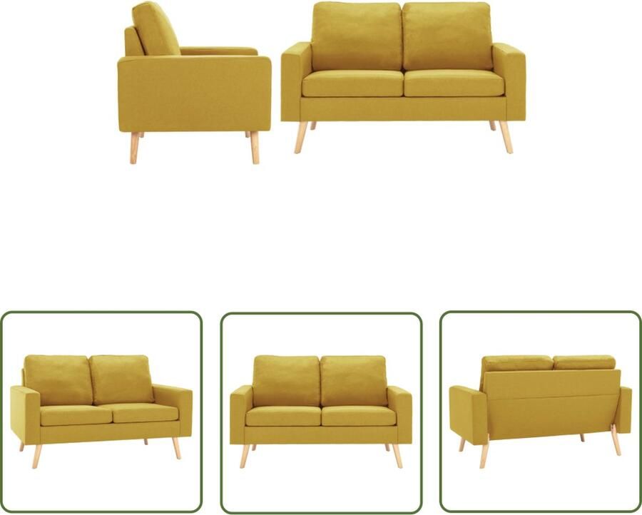 The Living Store Bankenset Armstoel 2-zitsbank Geel Stof Houten frame Bankstellen Woonkamer Meubilair Stoffen Bank Gele Bank 2 Persoons Bank