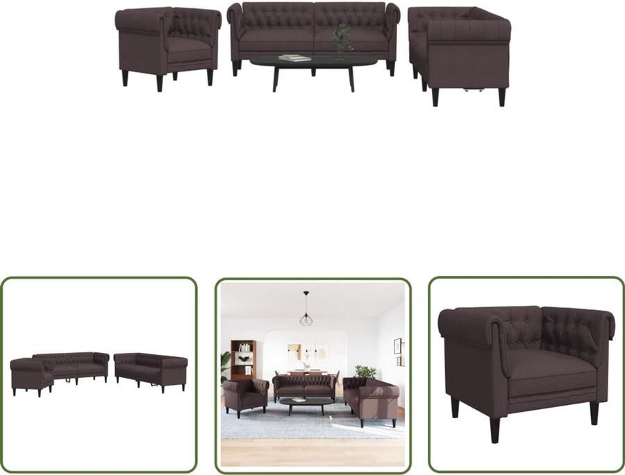 The Living Store 3-delige Loungeset stof donkerbruin Loungebank Woonkamer Meubilair Bruine Bank Lederlook Bank Fauteuils