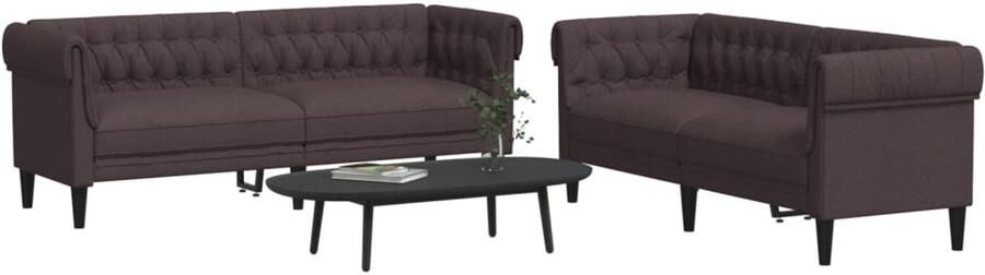The Living Store 2-delige Loungeset stof donkerbruin Loungeset Woonkamer Meubilair Bruine Bank Lederlook Sofa Twee Persoons Bank