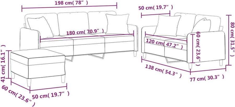 VidaXL Woonkamer Meubilair Loungeset 3-delige Loungeset met kussens stof bruin Bruine Bank Stoffen Bank Twee Zits Bank