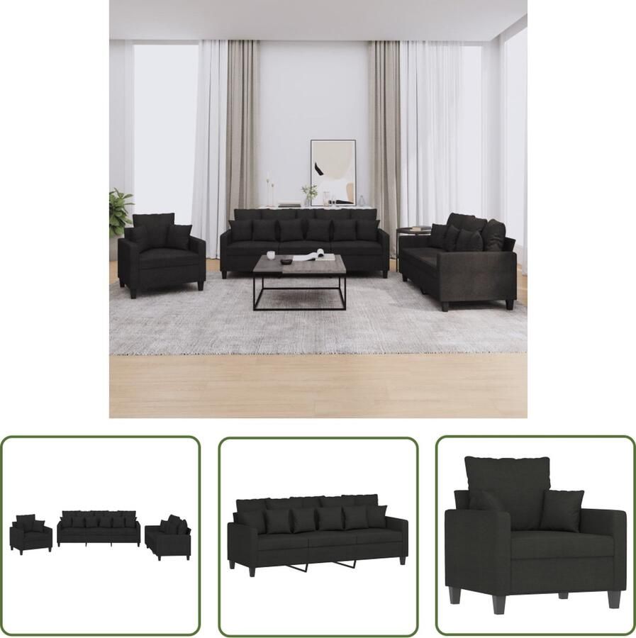 The Living Store Loungeset Comfort Banken 138 x 77 x 80 cm Zwart Loungeset Woonkamer Meubilair Zitzitting Lounge Stoffen Bankstellen