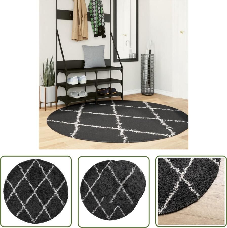 The Living Store PAMPLONA Shaggy Vloerkleed 160 cm Zwart en Crème Duurzaam polypropeen 30mm poolhoogte Shaggy Vloerkleed Woonkamer Tapijt Vloerbekleding Living Room Decor Zacht Vloerkleed