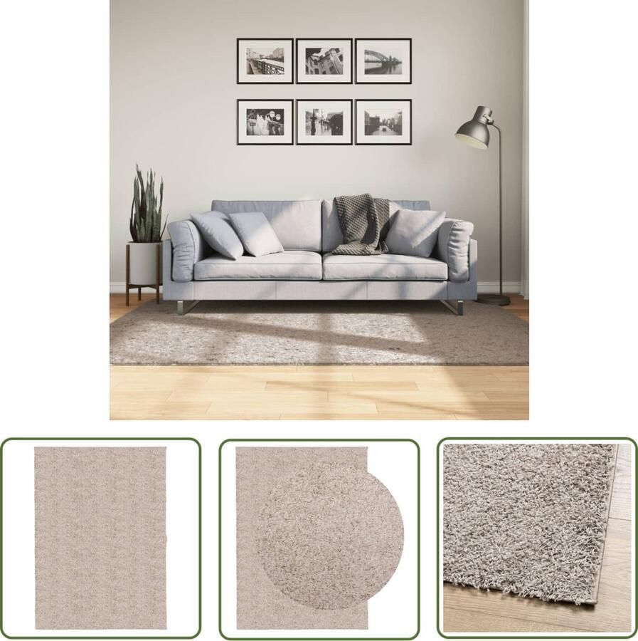 The Living Store PAMPLONA Shaggy vloerkleed 140 x 200 cm 100% polypropeen Beige OEKO-TEX Shaggy Vloerkleed Woonkamer Tapijt Beige Vloerkleed Polypropyleen Vloerkleed Met Vloerverwarming