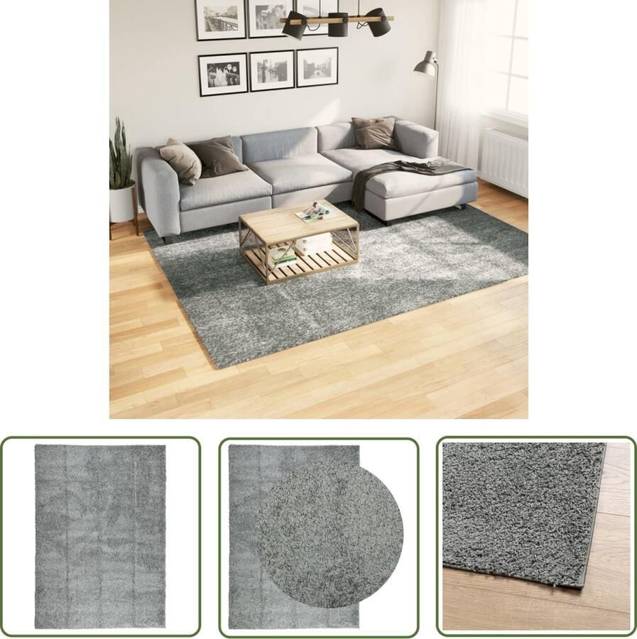 The Living Store PAMPLONA Vloerkleed 200 x 280 cm Groen 100% polypropeen Anti-slip met 30 mm poolhoogte Shaggy Vloerkleed Woonkamer Tapijt Slaapkamer Tapijt Groene Vloerkleed Groot Vloerkleed