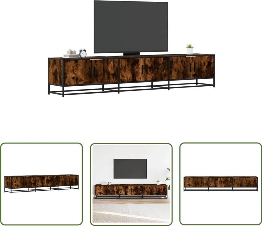 The Living Store Tv-meubel 210x35x41 cm bewerkt hout gerookt eikenkleurig Tv-meubel Woonkamer Salontafel Opbergruimte Houten Tv-meubel