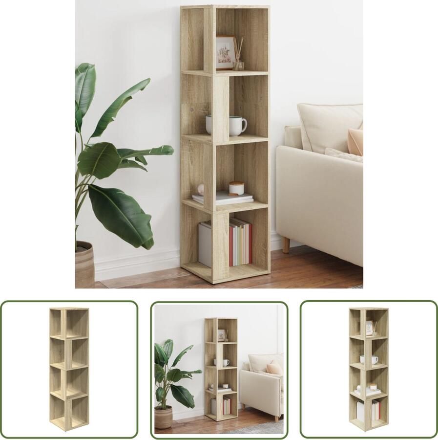 The Living Store Hoekkast Sonoma Eiken Opbergmeubel 33x33x132cm Stevig en stabiel Hoekkast Woonkamerdecoratie Opbergkast Sonome Eiken Houten Kast