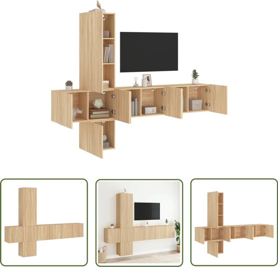 VidaXL Woonkamerdecoratie Tv Meubel 5-delige Tv-wandmeubelset bewerkt hout sonoma eikenkleurig Houten Tv Kast Sonoma Eiken Wandmeubel Set