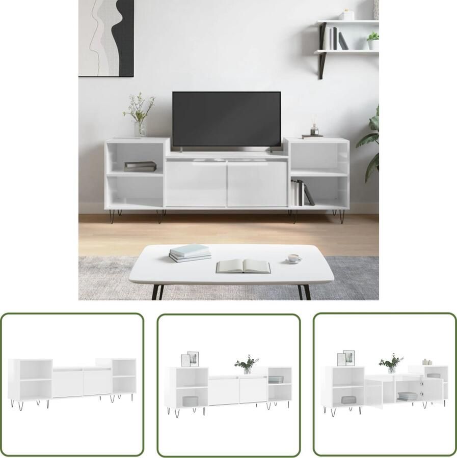 The Living Store TV-meubel Trendy Hoogglans Wit 160 x 35 x 55 cm opbergruimte stevig materiaal Tv-meubel Woonkamerinrichting Modern Tv-meubel Houtsoort Kast