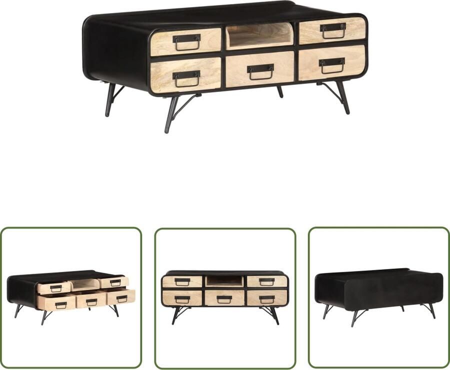 The Living Store Woonkamertafel 100x50x40 cm Massief Mangohout IJzer Zwart Bruin Salontafel Woonkamertafel Mangohout Meubilair Zwarte Salontafel Industriële Salontafel - Foto 2
