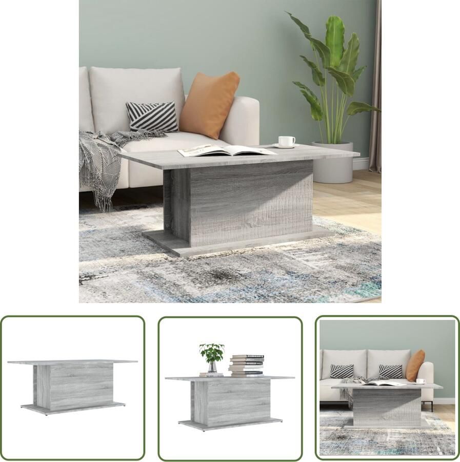 The Living Store Banktafel Grijs Sonoma Eiken 102 x 55.5 x 40 cm Montage vereist Salontafel Woonkamertafel Koffietafel Grijze Salontafel Houten Salontafel - Foto 2