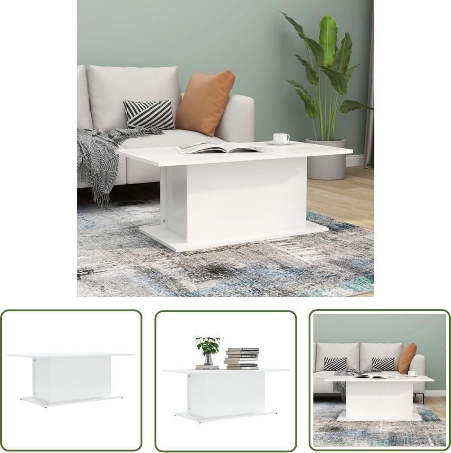The Living Store Banktafel Woonkamer 102x55.5x40 cm Stevig tafelblad Wit Salontafel Woonkamertafel Koffietafel Houten Tafel Wit Meubilair - Foto 2