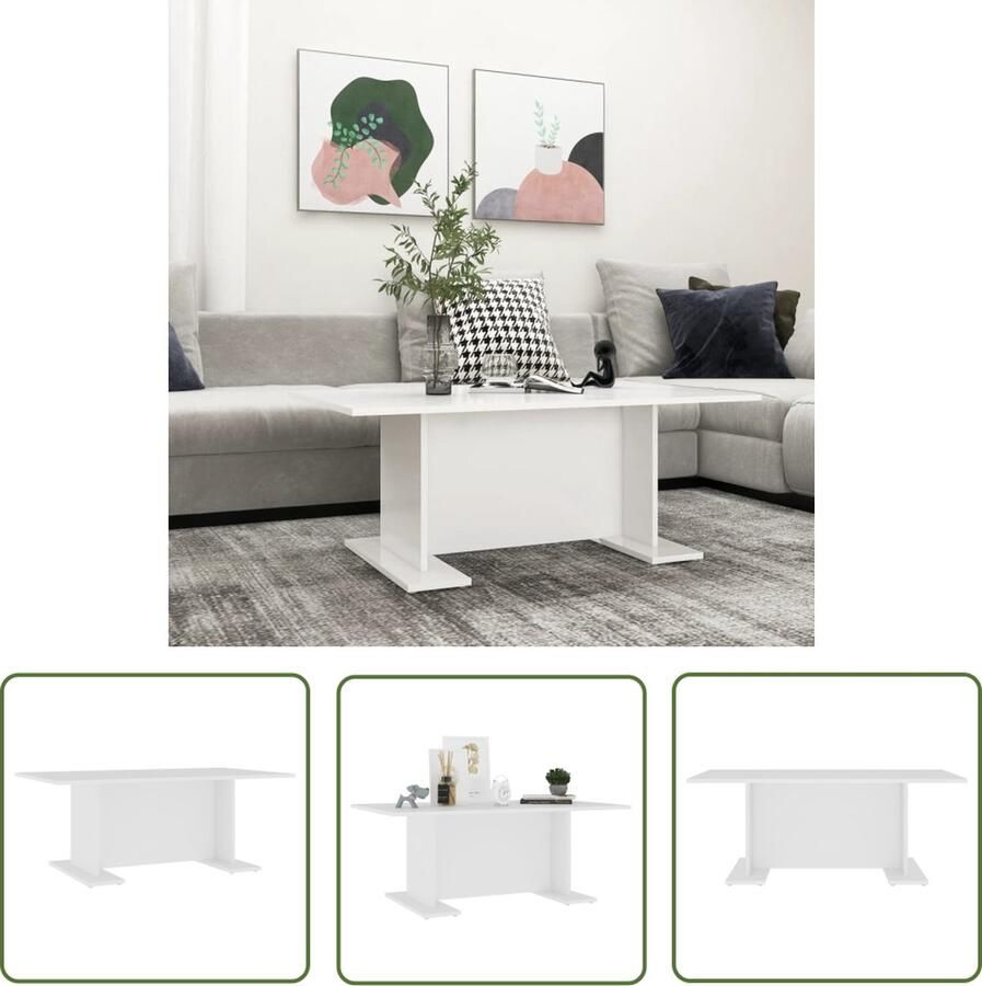 The Living Store Woonkamertafel Spaanplaat 103.5 x 60 x 40 cm Wit Salontafel Woonkamertafel Koffietafel Houten Tafel Witte Tafel - Foto 2