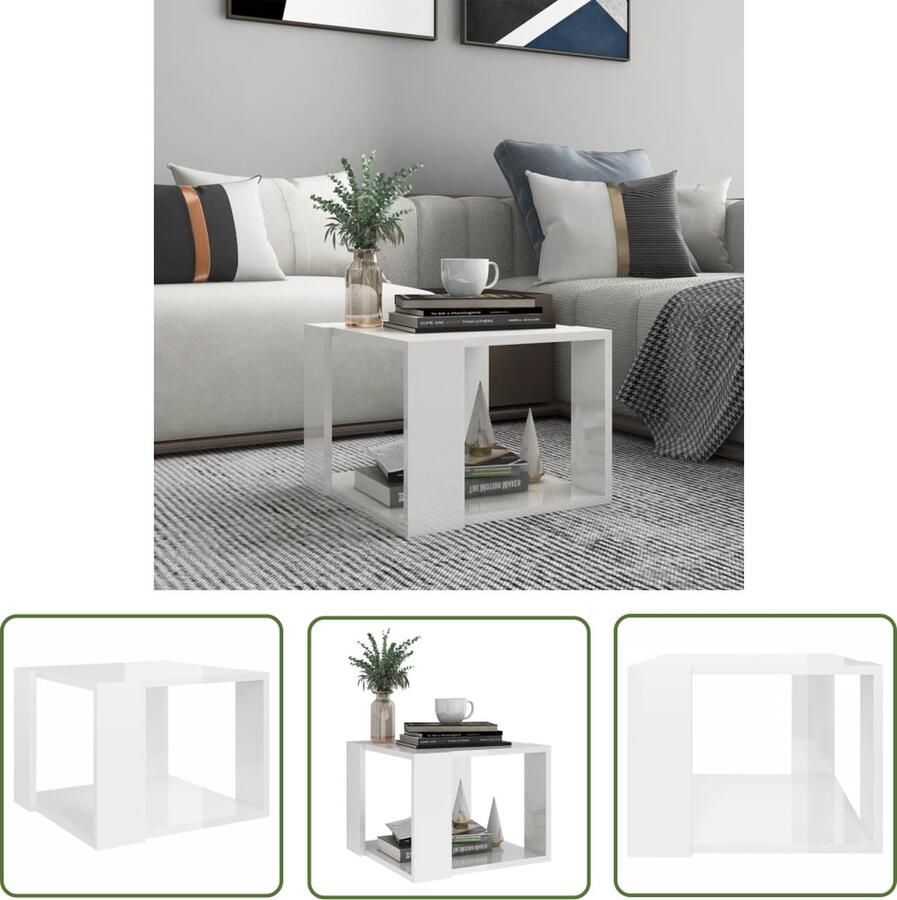 The Living Store Praktische Woonkamertafel Hoogglans wit 40x40x30cm Bewerkt hout Salontafel Woonkamertafel Bijzettafel Houten Tafel Witte Tafel - Foto 2