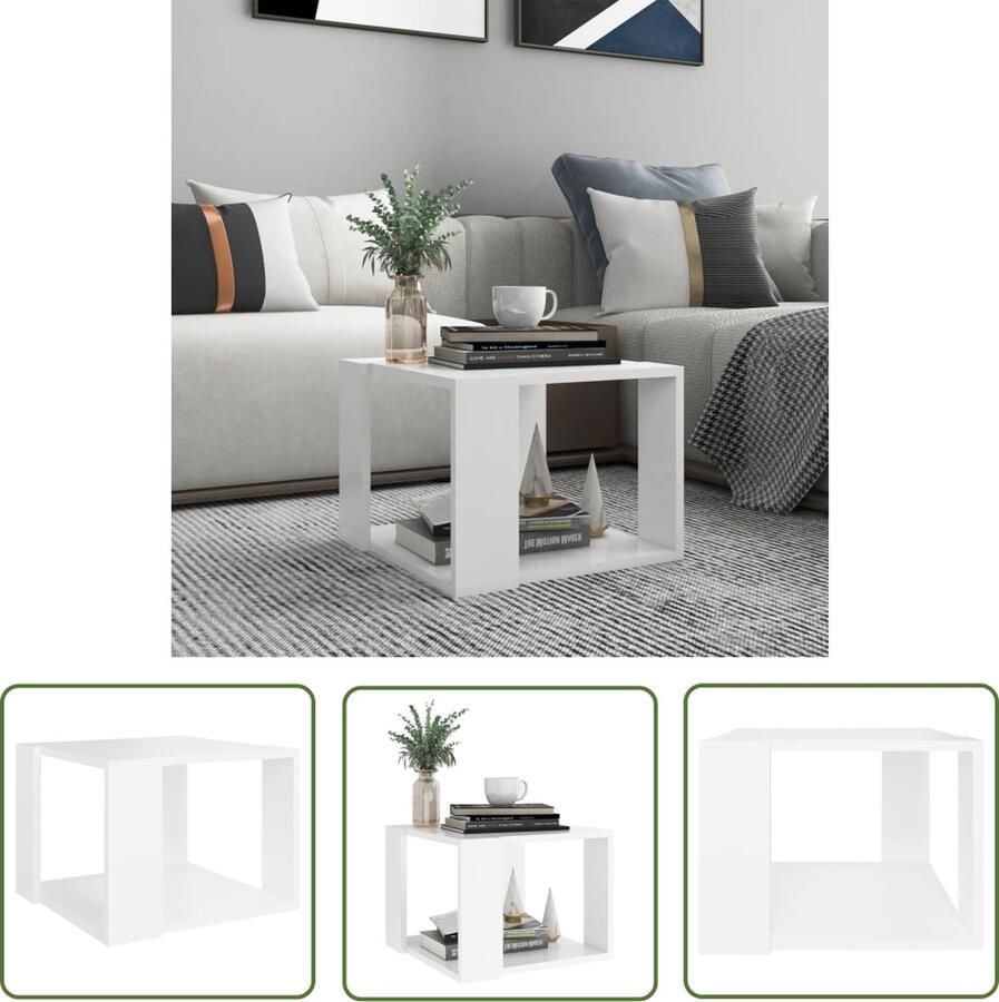 The Living Store Woonkamertafel Wit 40 x 40 x 30 cm Bewerkt hout Salontafel Woonkamertafel Houten Tafel Wit Tafel Modern Tafel - Foto 2