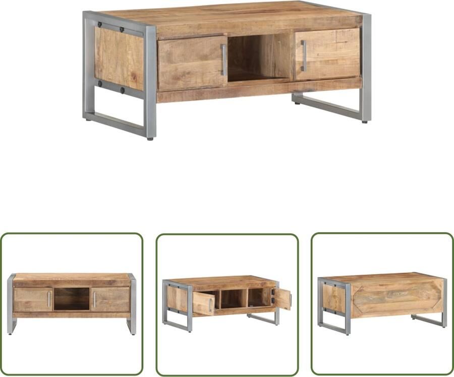 The Living Store Woonkamertafel Ruw Mangohout 95x50x40 cm Salontafel Woonkamertafel Mangohouten Tafel Industriële Tafel Tv Tafeltje - Foto 2