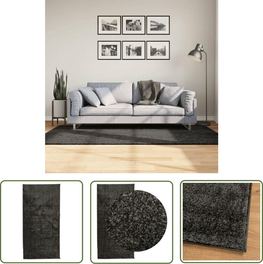 The Living Store Vloerkleed ISTAN hoogpolig glanzend 100x200 cm antracietkleurig Vloerkleed Zacht Tapijt Antraciet Kleur Polyester Vloerkleed Anti Slip Vloerkleed