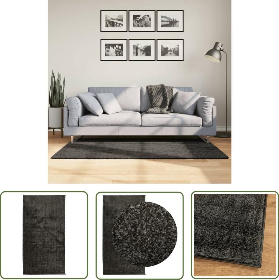 The Living Store ISTAN Vloerkleed 80 x 150 cm Zacht en donzig Antraciet 100% polyester Machine wasbaar Vloerkleed Zacht Vloerkleed Antraciet Vloerkleed Polyester Vloerkleed Ronde Vloerkleed