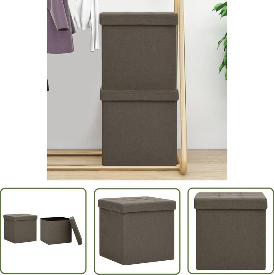 The Living Store Opbergkrukken Bruin 38 x 38 x 38 cm Comfortabel zitvlak Opbergkrukken Zachte Stoffen Bankjes Bruine Meubels Multifunctionele Meubels Opbergtassen - Foto 2