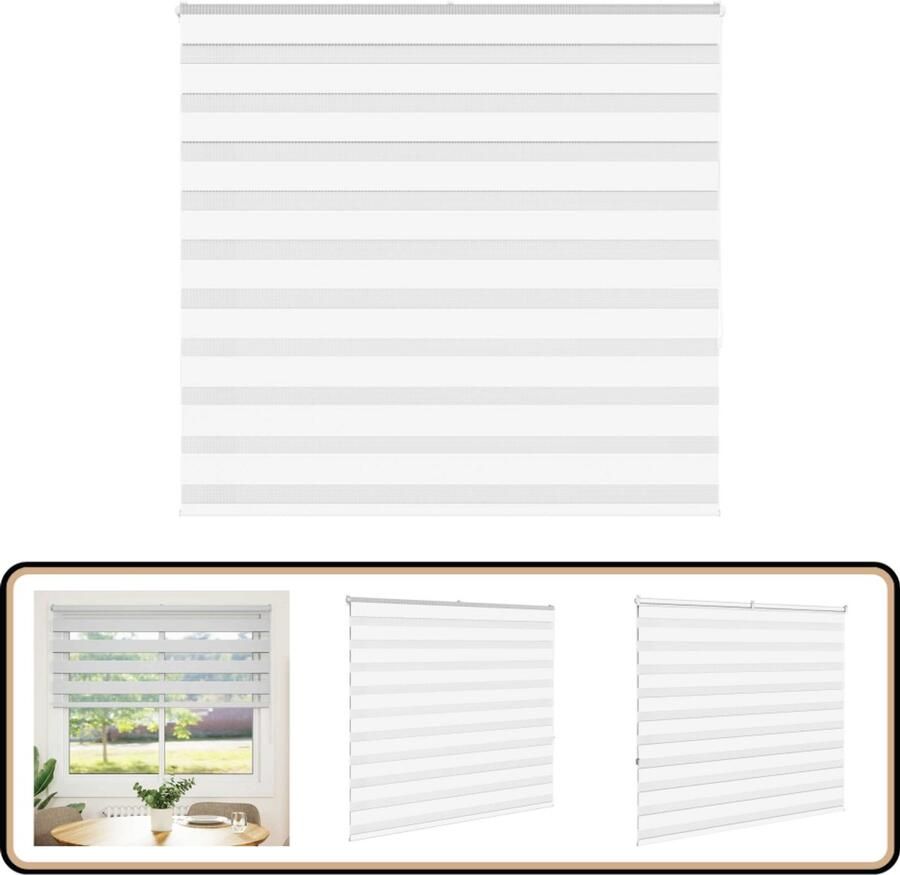 VidaXL Zebra rolgordijn 160x150 cm Wit polyester Zebra Gordijnen Rolgordijn Licht Regelen Privacy Kamerscherm