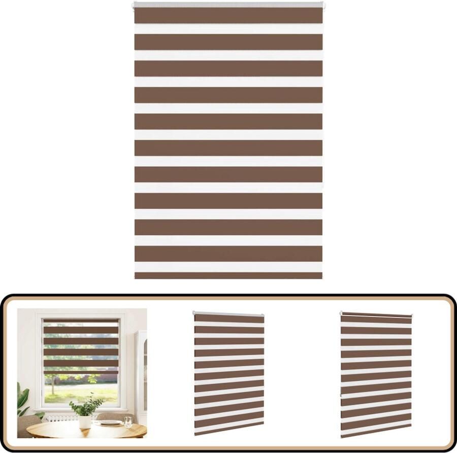 VidaXL Zebra rolgordijn 95x150 cm Bruin Polyester Zebra Gordijn Rolgordijn Bruingekleurd Gordijn Kamerscherm Privacy Screen