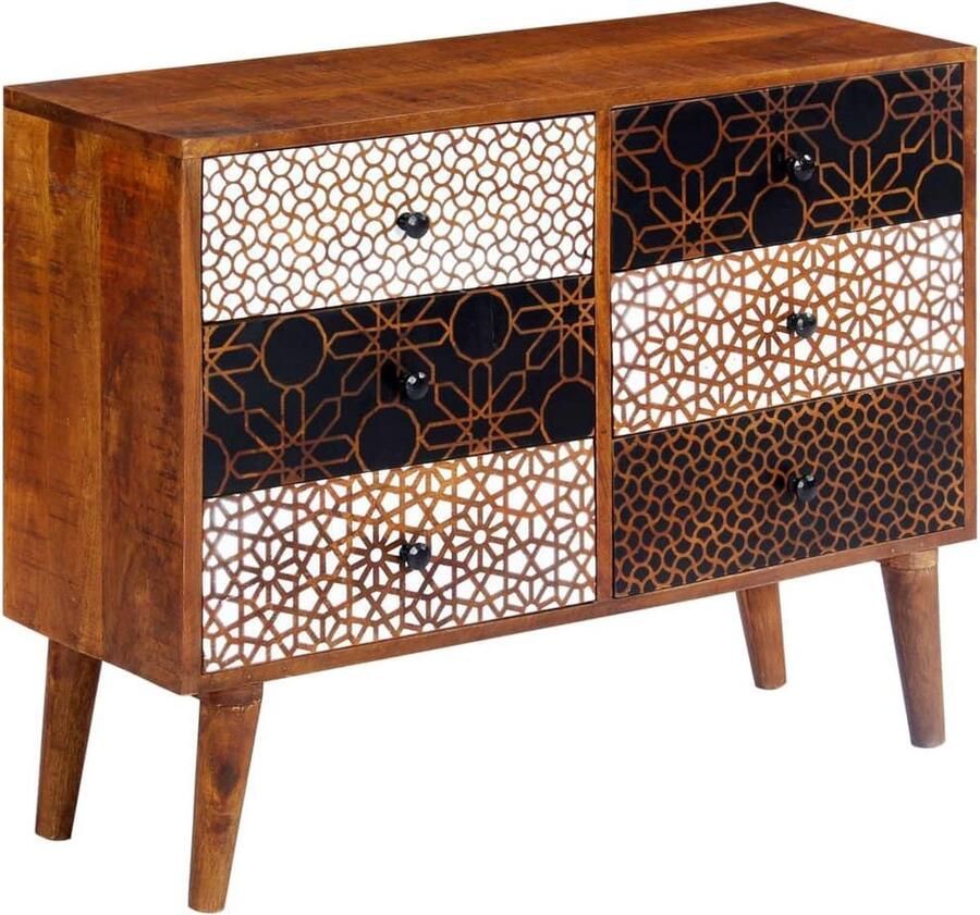 VidaXL Zijkast Zijkasten Dressoir Dressoirs Dressoir met geprint patroon 90x30x70 cm massief mangohout