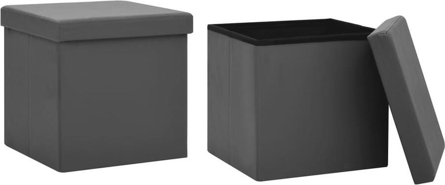 The Living Store Opbergkrukken inklapbaar 2 st PVC grijs Opbergkrukken Zitbank Grijze Meubels Multifunctionele Stoel Opbergtas