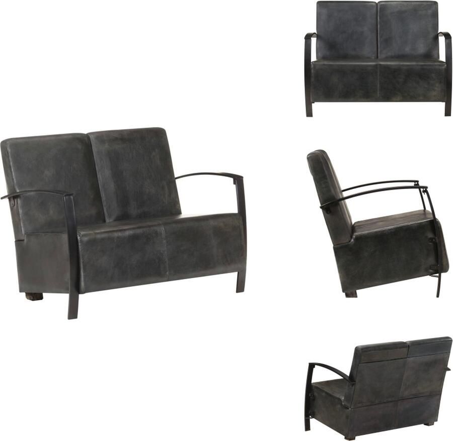 VidaXL Retro 2-zitsbank van echt leer verweerd grijs 106 x 70 x 76 cm Fauteuil