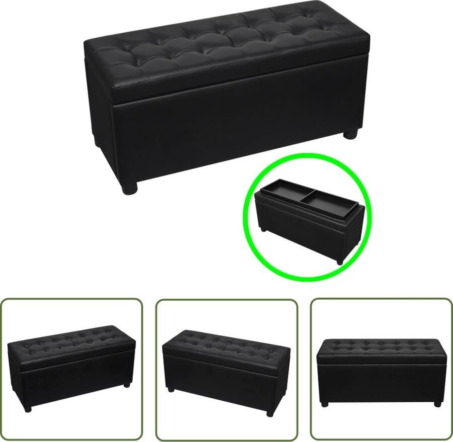 The Living Store Opberghocker Zwarte Kunstleren Bekleding 87.5 x 36 x 41 cm Met Opbergvak en Houten Frame Opberghocker Zithoek Stoffering Meubels Lounge - Foto 2
