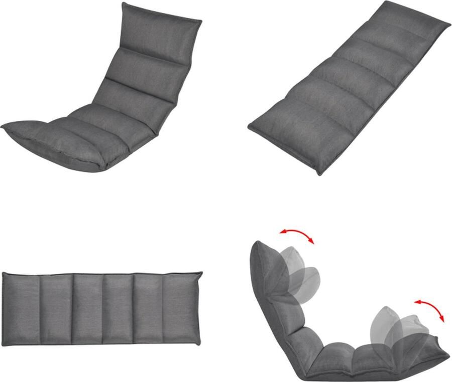 VidaXL Zitkussen voor op de vloer inklapbaar stof grijs Ligbed Ligbedden Ligbed Voor Op De Grond Ligbedden Voor Op De Grond